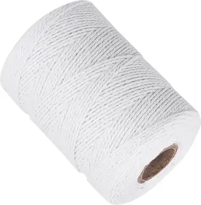 Ohtomber White Cotton Butchers Twine - 656 Feet 2MM Thick String, Natural Garden Gift Wrapping Kitchen Cooking Bakers Twine String Rope for Meat and Roasting, Crafts Gardening OHJY