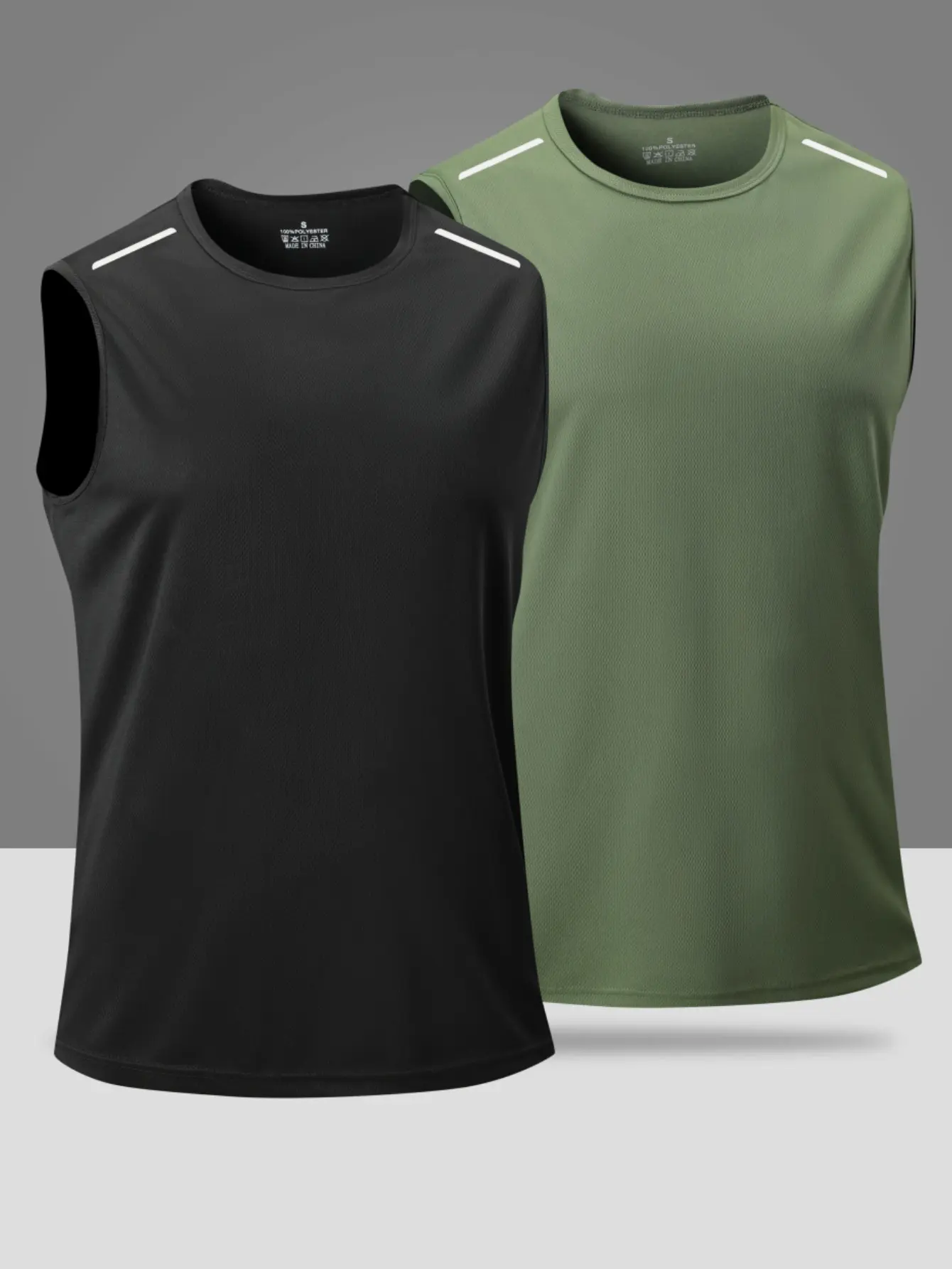 Two sleeveless sports tank tops for summer, quick-dry fabric with reflective shoulder stripes, stylish design, breathable and comfortable, essential for outdoor workouts Athletic Fashion Activewear Strength Training Vests summervibes,