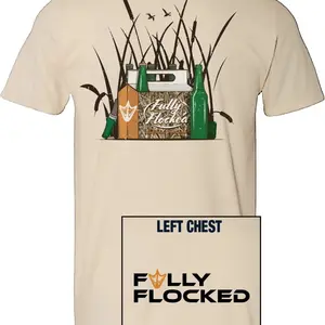 Fully Flocked Short Sleeve Gildan Softstyle T-Shirt. Beer Cooler Design. Tan Color