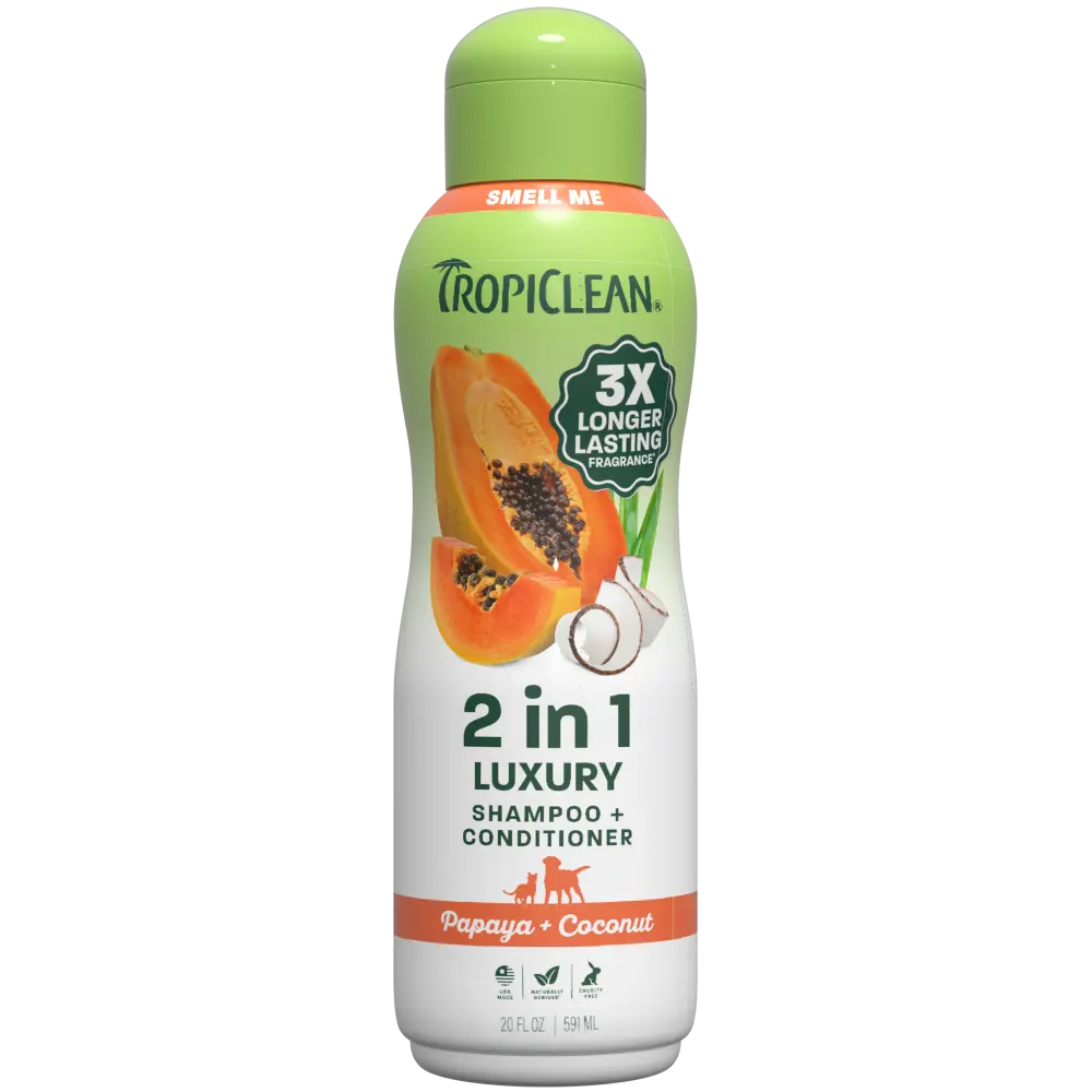 TropiClean Papaya + Coconut Pet Shampoo & Conditioner, 3X Long Lasting Fragrance, 20oz TropiClean Papaya + Coconut Pet Shampoo & Conditioner, 3X Long Lasting Fragrance, 20oz