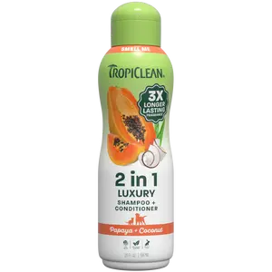 TropiClean Papaya + Coconut Dog & Cat Shampoo & Conditioner, 3X Long Lasting Fragrance, Moisturizing Dog Detangler, Puppy & Kitten Safe, Made in the USA, 20oz