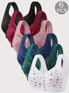 Women's Floral Print Push Up Bra, Soft Comfortable Breathable Casual Bra, Women's Lingerie for All Seasons