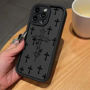 Cross Pattern Aesthetic Phone Case, Cellphone Accessories, Casing, Phone Guard, Anti-fall Phone Protector Cover, Phone Protective Case Protection, Shockproof Cellphone Accessory Compatible with Smartphone iPhone 15 14 13 12 11 Series