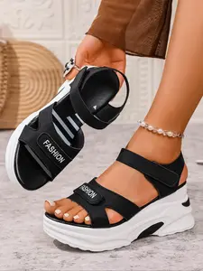 Women's Fashionable Velcro Sandals, Casual Comfortable Platform Sandals for Beach, Outdoor, Daily Wear, Female All-match Round Toe Sandals for Summer