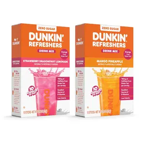 Dunkin’ Refreshers Singles To Go! Powdered drink mix packets, Strawberry Dragon fruit Lemonade & Mango Pineapple, Energy from Green Tea, aspartame-free, no synthetic colors, just add water