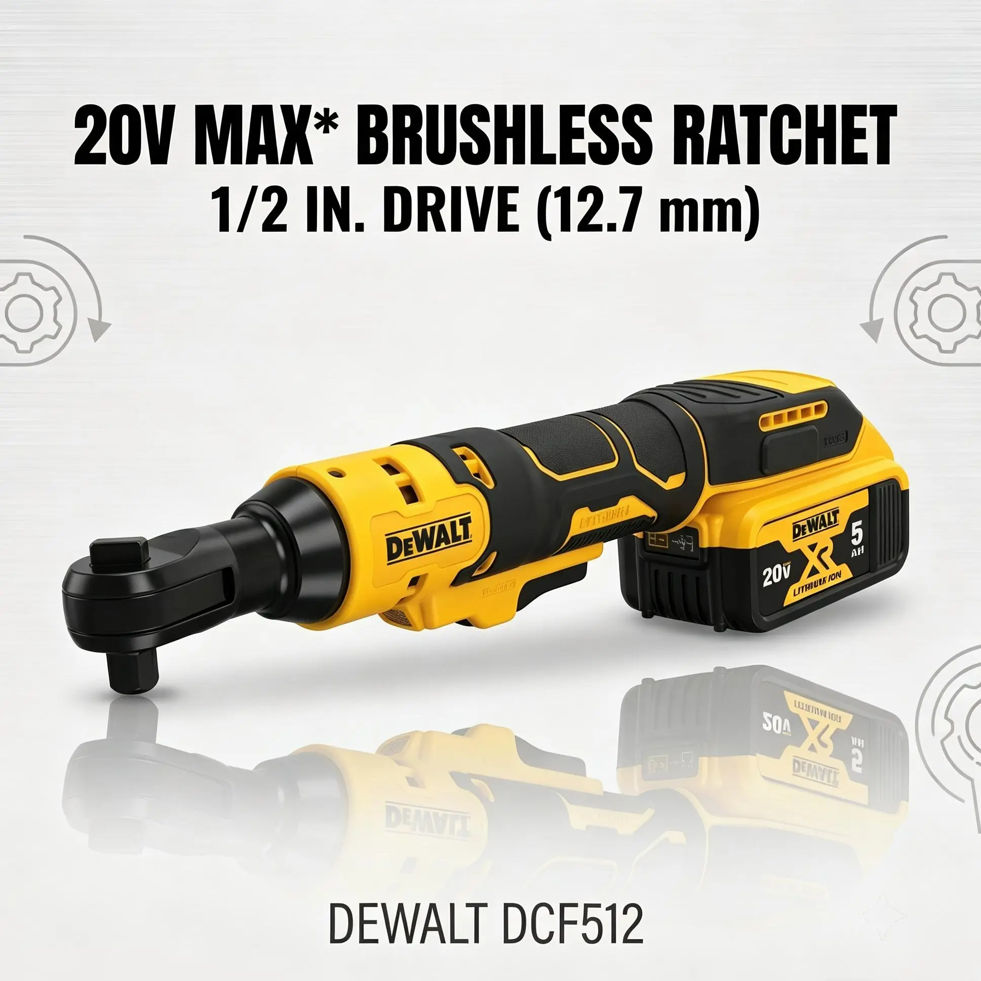Dewalt DCF512 20V Max Brushless1/2Inch Cordless Electric Ratchet Wrench for Motorcycle Maintenance and Machinery Assembly Compact Forward Reverse Power Tool with 250 RPM Variable Speed Trigger Trigger torque high impact drill