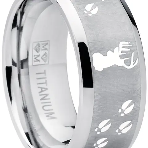 Men's 9MM Flat Top Satin Finish-High Polish Deer Image Titanium Animal Band, Tarnish-Resistant Fashion Ring for Hunting Adults, Boyfriend Wedding Gift with Complimentary Jewelry Gift Box (No Artificial Gemstones), Fashion Rings
