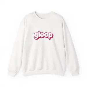 Gloop logo Crewneck Sweatshirt | retro bubble text, white pullover