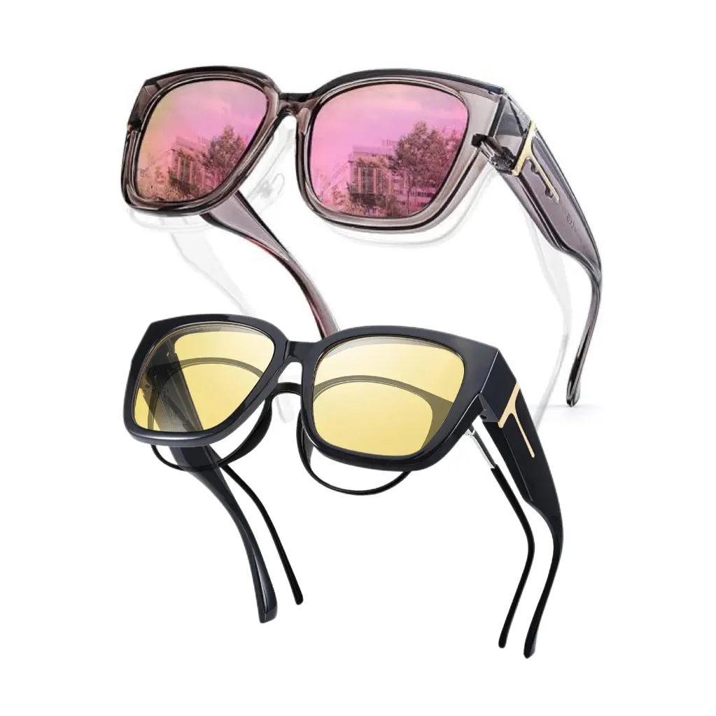 2 Pack Fit Over Glasses Set - 7511 Polarized Sunglasses & Night Vision Driving Glasses Anti Glare Wear Over Eyeglasses for Women Men
