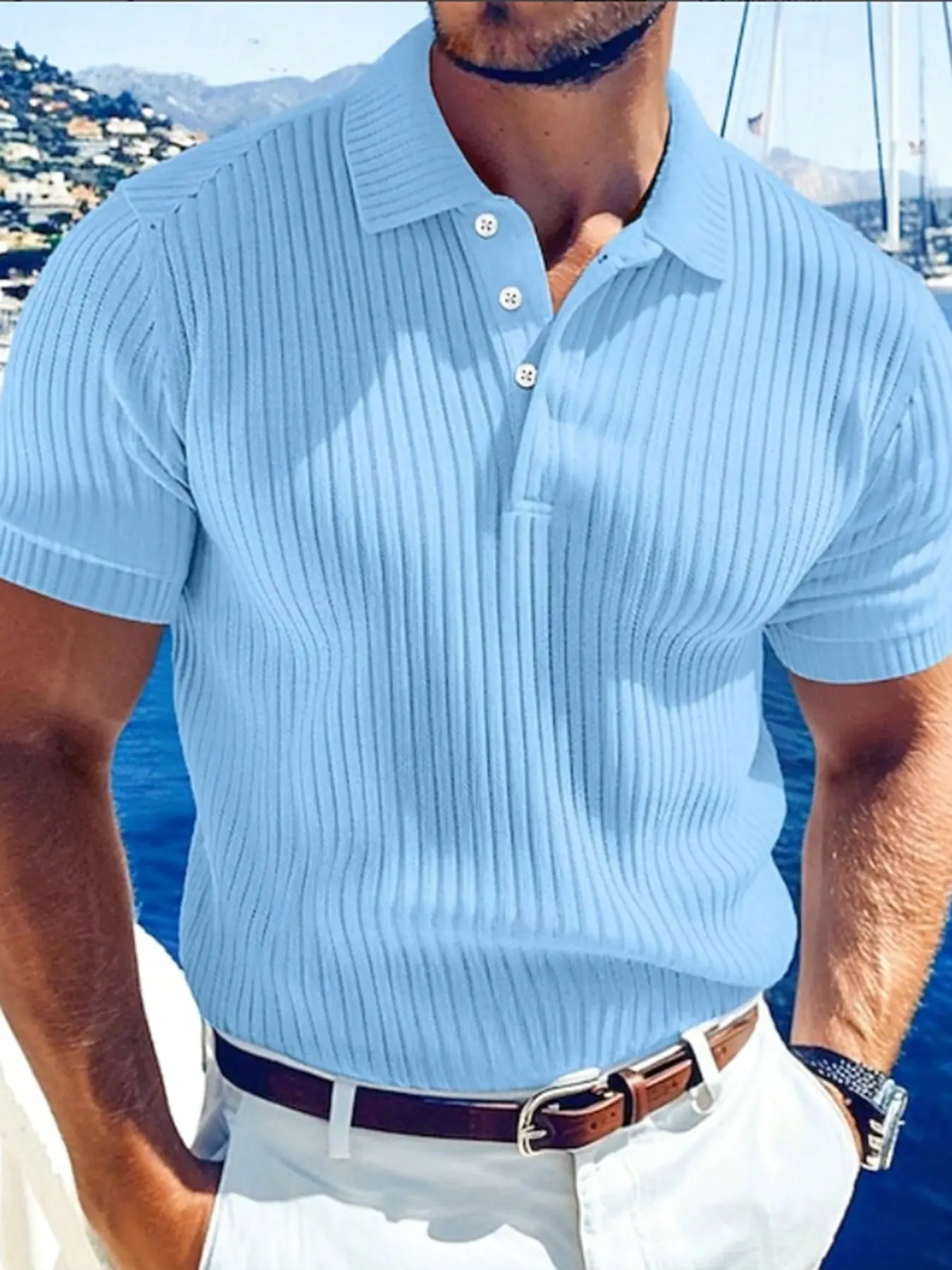 Men's Polo Shirt Sky Blue Business Casual Short Sleeve Summer Polos, Comfortable Fit for Daily Wear, Perfect for Office & Leisure Summer Polo Shirts