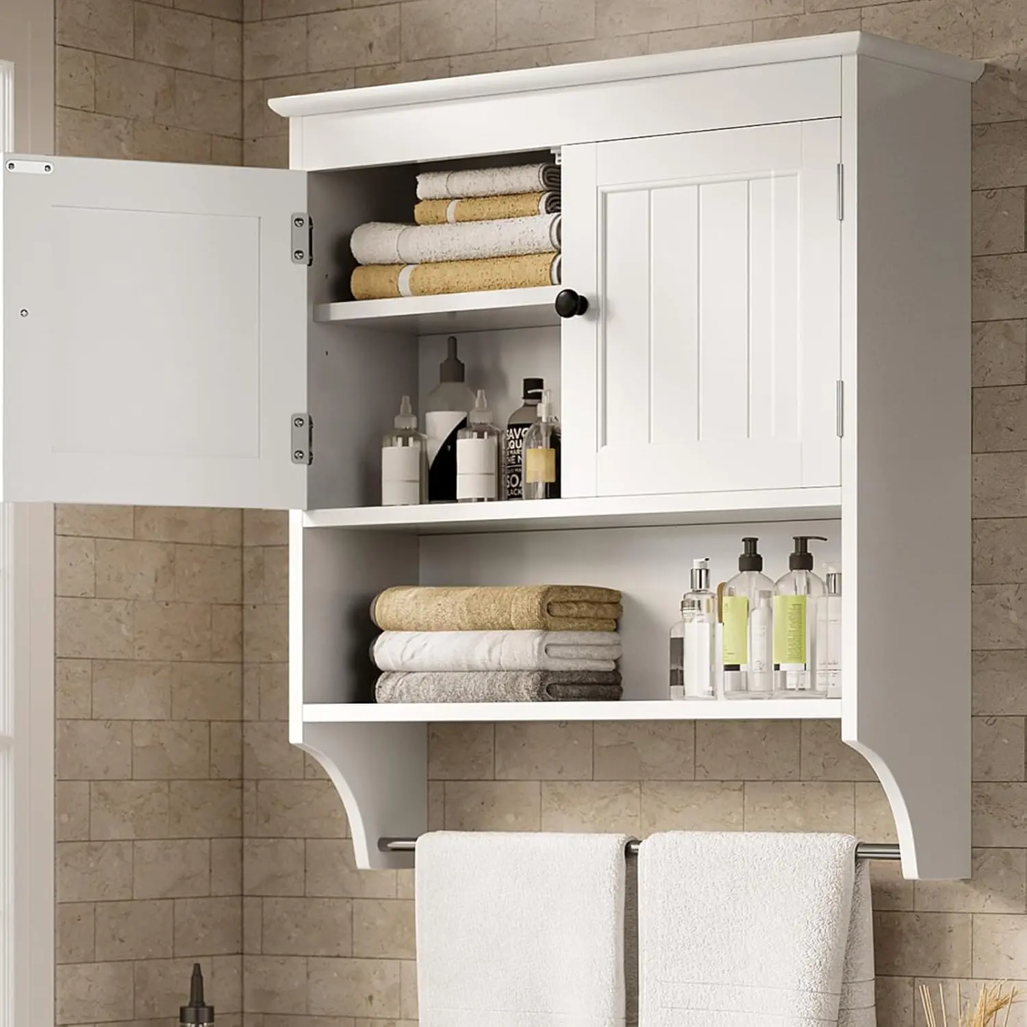 Gizoon Bathroom Wall Cabinet with Towels Bar, Wall Mounted Medicine Cabinet with 2 Door and Adjustable Shelves, Space Saver Over Toilet Storage Cabinet for Bathroom Laundry Room Kitchen, White,dorm essentials,home decor