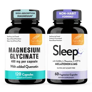 Sandhus Sleep, Relax & Calm Body Bundle | Magnesium Glycinate & Sleep Melatonin Capsules for Restful Sleep, Relaxation, and Calmness – Non-Habit Forming