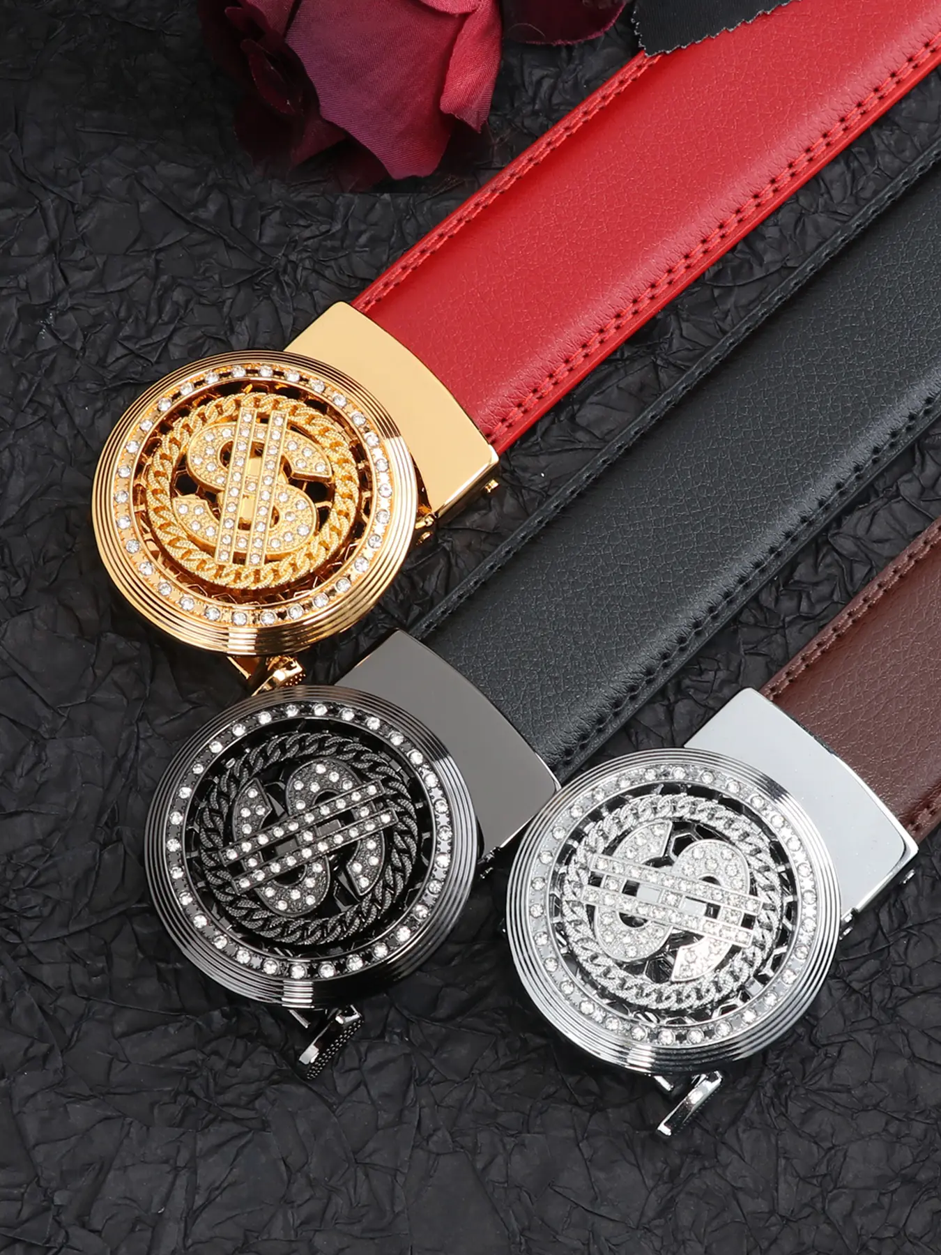 Men's Leather Belt with Automatic Buckle, Casual Fashion Business Waistband, All-Season Wearable Accessory, Essential Daily, Versatile Fashion Belt, Adjustable Belt, Star Decorated Belt