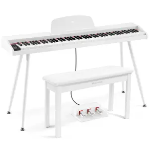 88 Key Piano Keyboard with Piano Bench Semi Weighted Keys Portable Electric Piano 3 Pedals Built-in Speakers USB MIDI Storage Stool