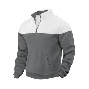 Men's Casual Sweatshirt Color Block Long Sleeve Quarter Zip Workout Athletic Sweater Pullover All Season Fashion Outdoor Sportswear