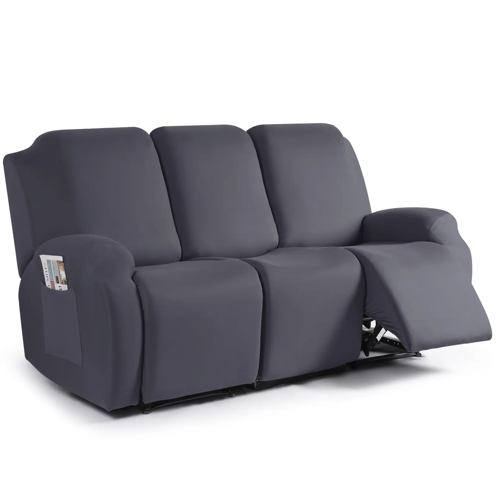 TAOCOCO 3-Piece Washable Recliner Couch Slipcover - Polyester Stretch Fit Protector for 3-Seater Sofa, Home Use Smooth Fabric Solid Colors Anti-Dirt Cover with Pockets