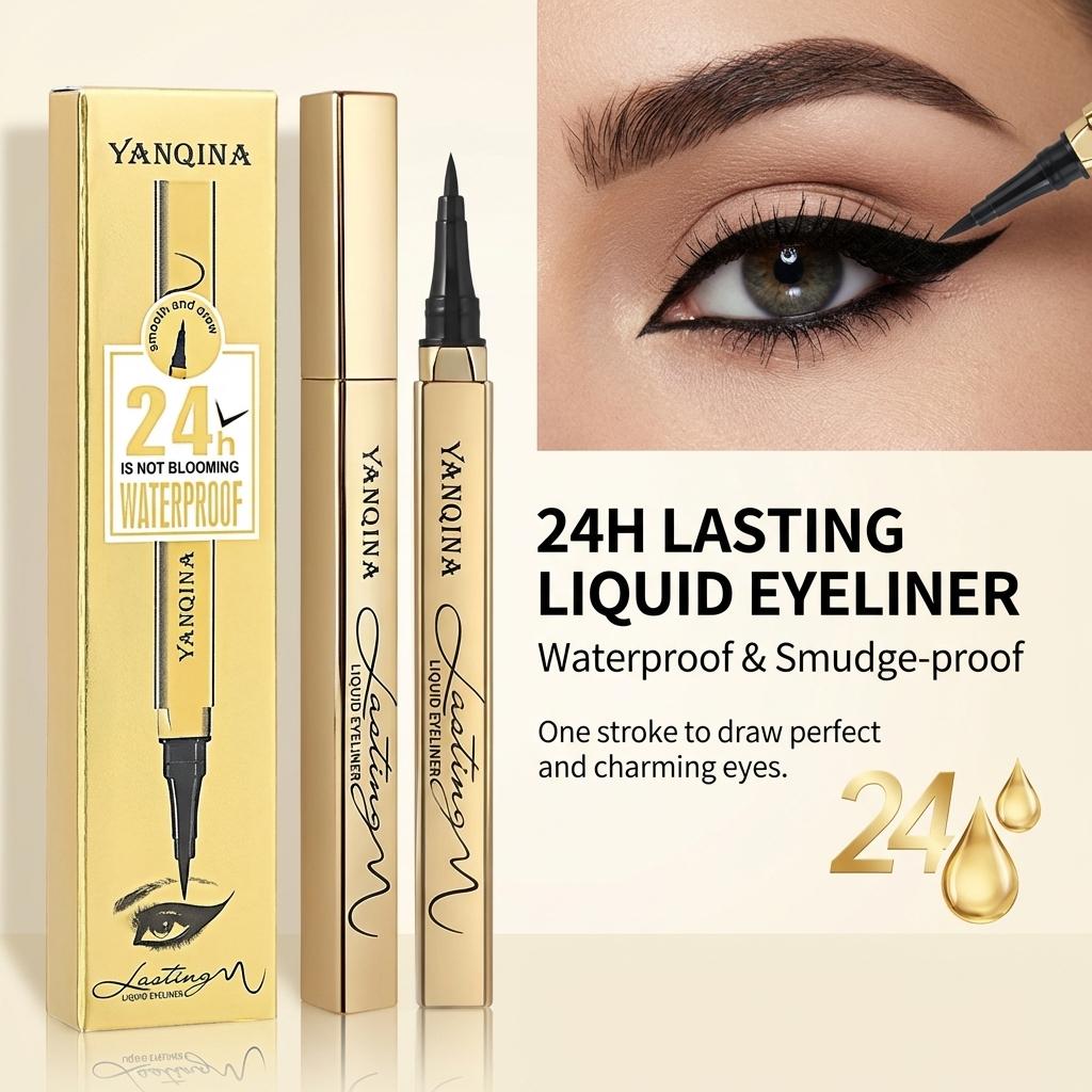 Waterproof Liquid Eyeliner - Smudge-proof, smear-proof, long-wearing, ultra-fine precision tip for effortless sharp lines and smooth application. High-intensity black color payoff, quick-dry formula, no flaking or fading.