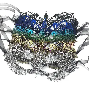 Masquerade Mask,Gold-Stamped Lace Masks For Women Lace Masks Venetian With Feathers And Rhinestone Masquerade Party Costume Party Halloween Carnival Fit For Adults, Soft,( 5 Colors Per Set)