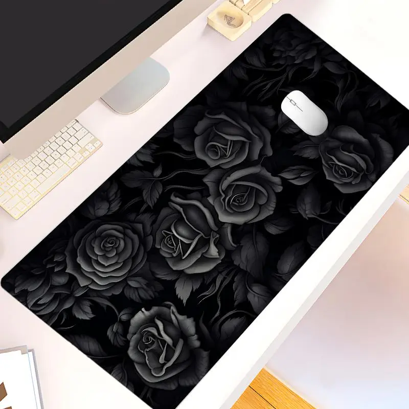 Rose Pattern Mouse Pad, 1 Count Large Gaming Mouse Pad, Computer Mouse Pad, Office Desk Accessories Non-slip Rubber Base Stitched Edge Desk Pad for Laptop Desktop Gaming Mousepad
