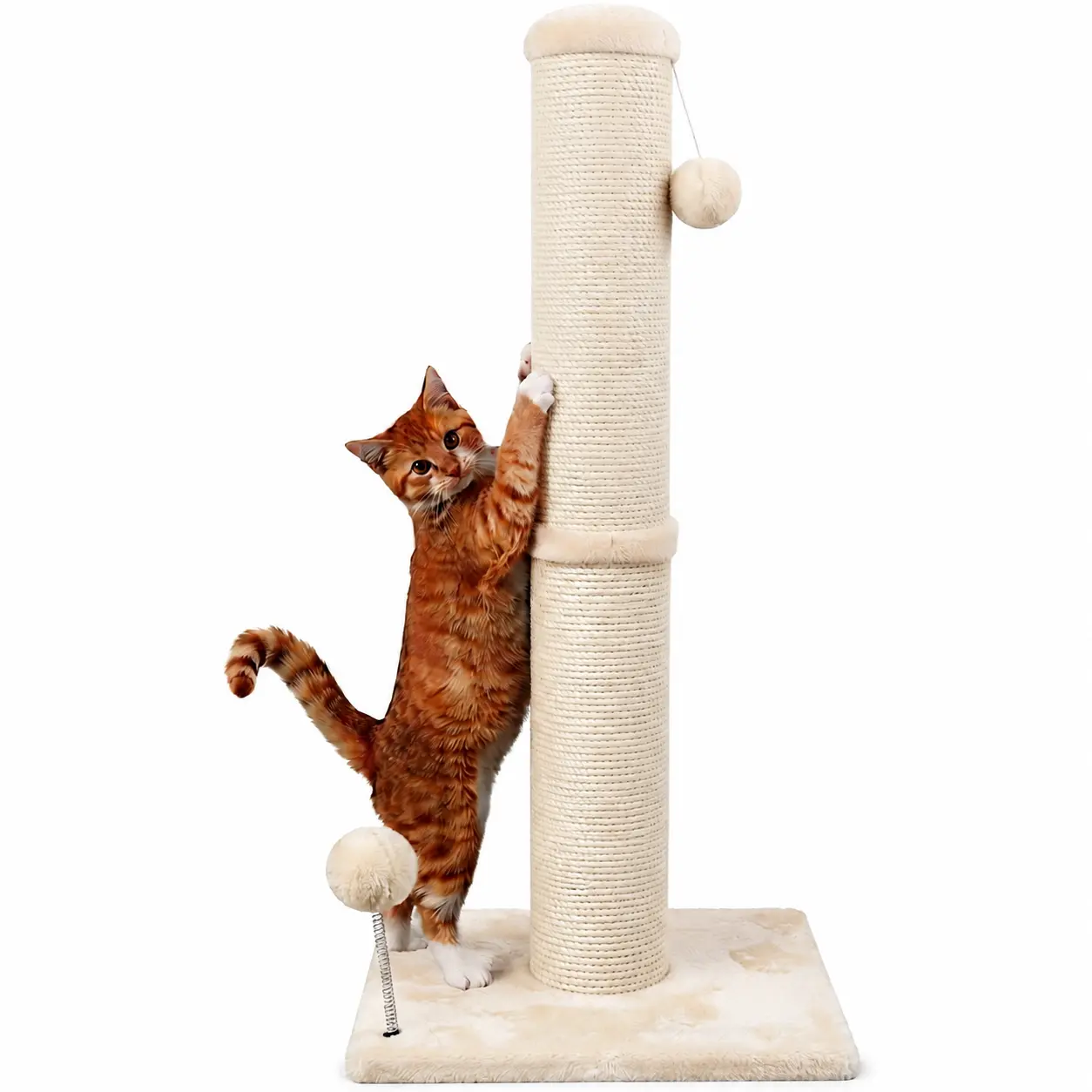 Pawrino Tall Cat Scratching Post – Sisal Scratching Post for Indoor Cats, Stable Base, Full Sisal Coverage, Replaceable Toy Wand