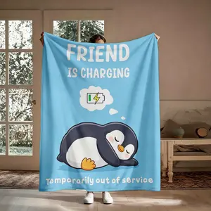 Cute Penguin Graphic Flannel Blanket, Plush Character Warmth Throw, Portable Thermal Throw, Funny Introvert Gift, Cozy Nap Blanket for Sofa Travel, Suitable for Home Office, Graphic Blanket Throws, Warmth Throws