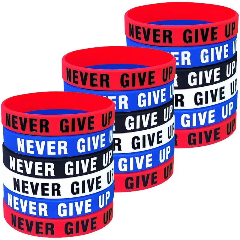 Unisex Silicone Wristbands 6pcs Set with Inspirational Text Message, Water Resistant Rubber Bracelets for Casual Wear, Stackable Bangle for Teens