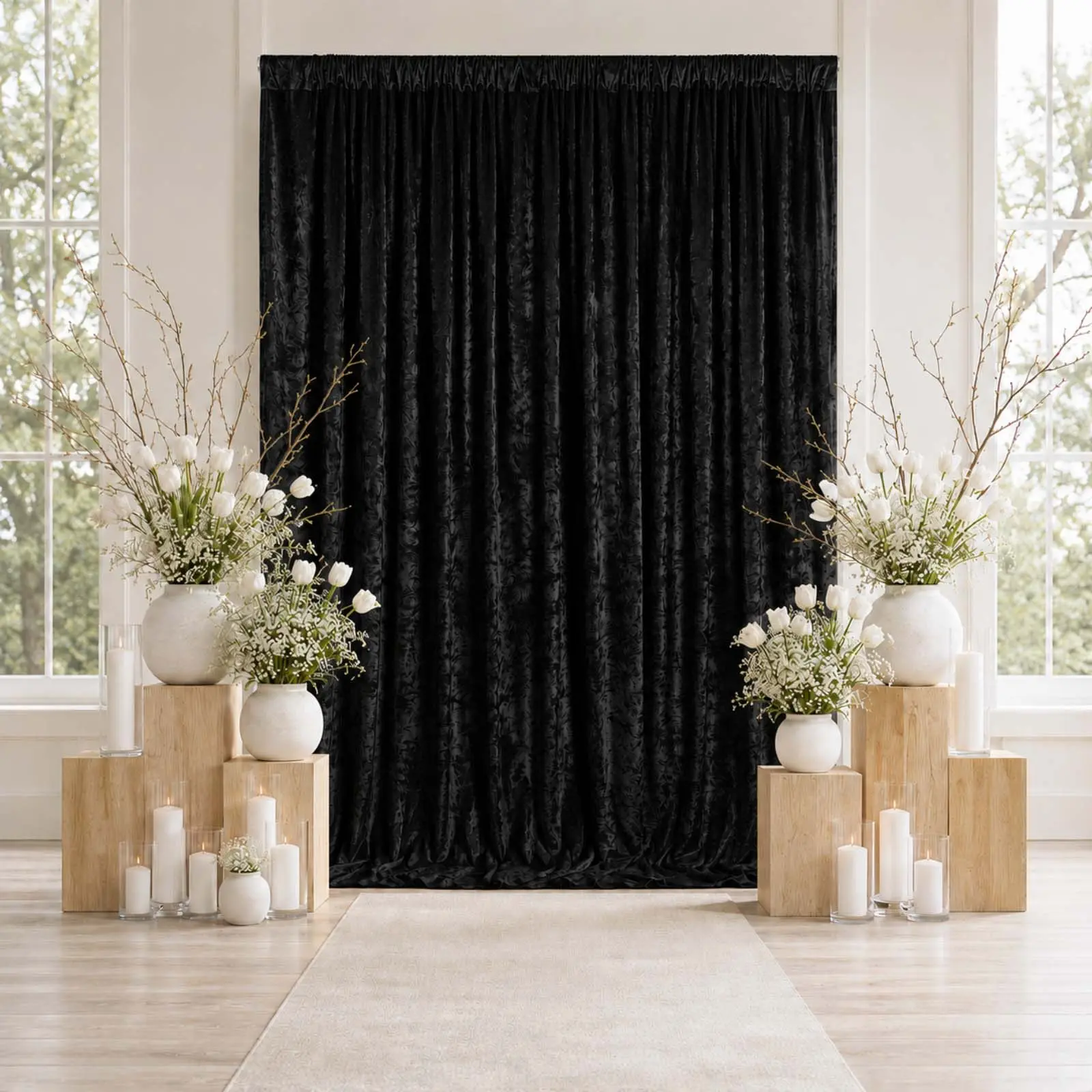 Black Premium Crushed Velvet Backdrop Curtain 10ft x 12ft – Wedding Backdrop Panel & Event Drapery with Rod Pocket, 70% Blackout