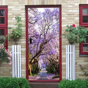 2pcs   Romantic Jacaranda Avenue Wall Sticker Decorative Sticker Home Living Room Bedroom Entrance Corridor Decoration Self Adhesive Removable Waterproof PVC Material Create Natural Fresh Atmosphere  Collage Self-Adhesive