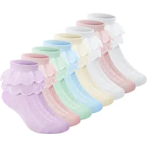 F-SOK41  8 Pairs Toddler Girls Dress Socks - Baby Ruffle Cute Frilly Lace Cotton Teen Girl