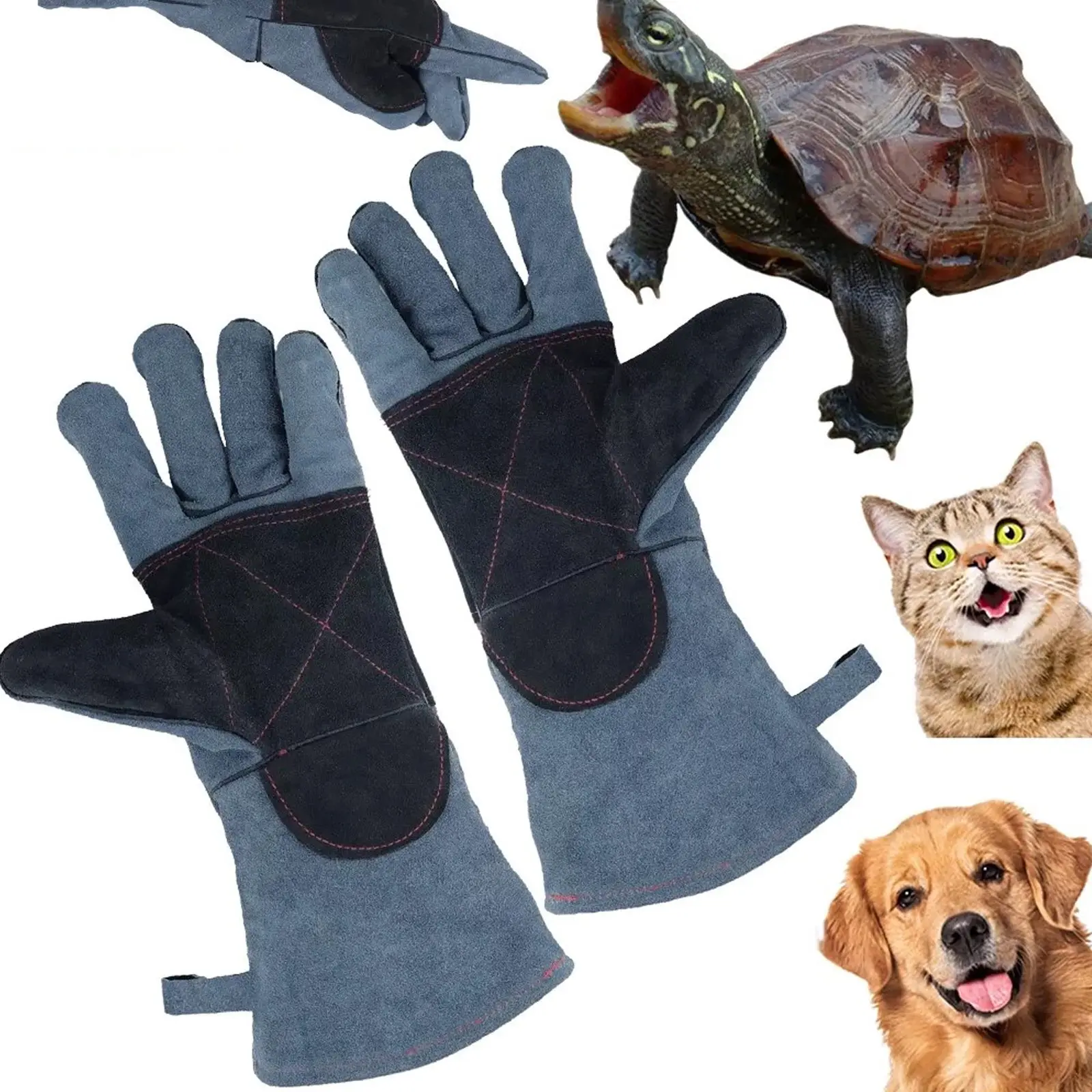 HOMEYA Cow Leather Animal Handling Gloves - Bite-Proof Double-Reinforced Padding for Training, Grill, Barbecue - 14/16 Inch Fit for Men & Women (Dog, Cat Scratch, Bird, Reptile, Squirrel, Snake Handling)