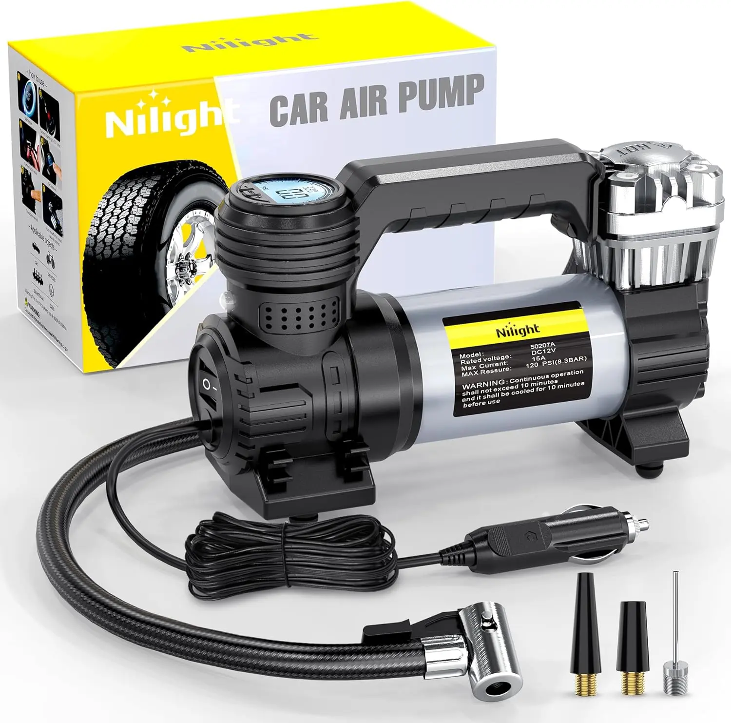 Nilight 12V Heavy-Duty Dual-Cylinder Digital Tire Inflator - Tire Inflation Tool with Fast Filling, 120 PSI Max, Auto Shutoff, Compact Handle, Instant Inflator Tyre Pressure Gauges for Cars, SUVs, Tyre Pumps