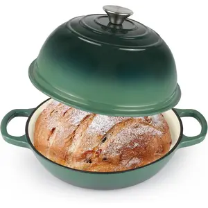 Enameled Cast Iron Bread Oven, Dutch Oven Pot with Lid, 10" Bread Dutch Oven for Sourdough Bread Baking, 6 Quarts Bread Pan with Dome Lid, Non-stick Cookware for Homemade Bread, Green