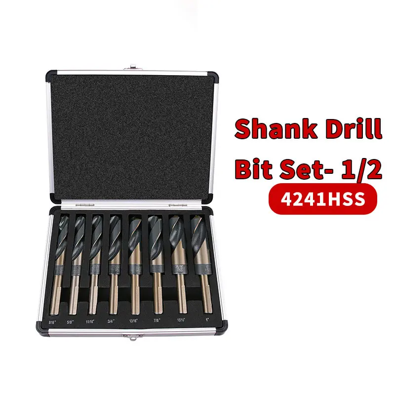 8-Piece HSS Cobalt Double-Shaft Twist Drill Bit Set with Deming & Silver Finish, 5/8in to 1in (Including 11/16in, 3/4in) Sizes, 8-Piece Aluminum Box Set in Aluminum Packaging for Drilling Applications