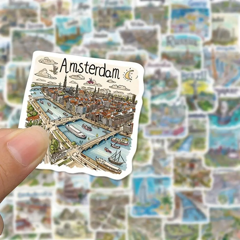 Travel Map Pattern Sticker Packs, 50pcs/set Cartoon Waterproof Self-adhesive, Diy Craft Decals for Gift Greeting Card Water Bottle Laptop, Scrapbook Materials
