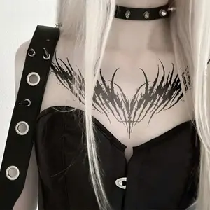 1pcs Dark Thorn Cross Angel Motif Herbal Juice Tattoo Sticker Gothic Design Gothic Style Sexy Hot Girl Temporary Tattoo Body Art on Chest Waterproof Durable Fake Tattoo for Men and Women Halloween Party Gift Y2K