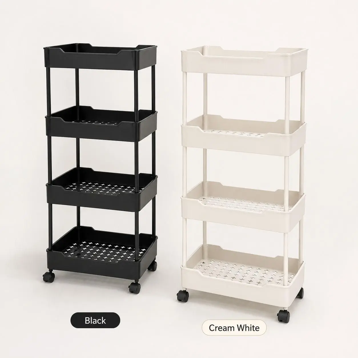 3/4-Tier Smooth Slim Rolling Household Cart - Narrow-Profile Vertical Organizer, Multi-Purpose Racks for Bathroom, Kitchen Shelf & Organizer Storage