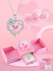 Rose Jewelry Gift Box With Heart Rose Mom Pendant Necklace, High End Necklace for Mama Grandma, Perfect for Mother's Day Gift Christmas Gift