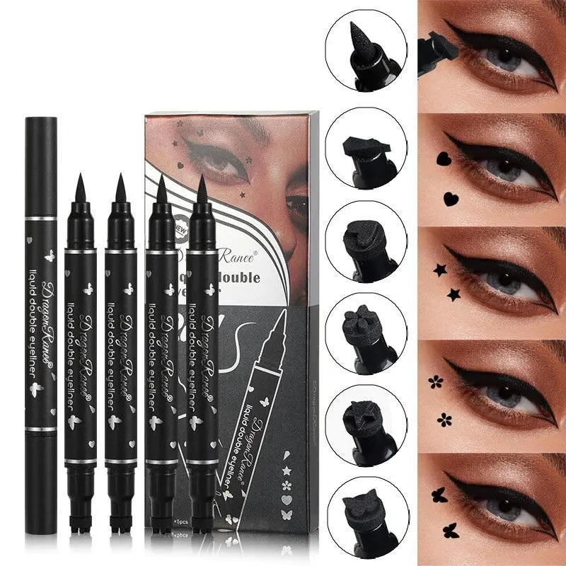 Waterproof Double-ended Eyeliner Stamp Pen (5 Counts/set), Heart & Flower & Star & Dot Shape Eyeliner Pens, Unique Shapes Eye Makeup Tool to Enhance Eye Makeup for Women & Girls