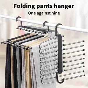 Multi-functional Folding Pants Hanger with Sturdy Hook & Flat Surface for Efficient Closet Organization and Space Saving in Home & Office
