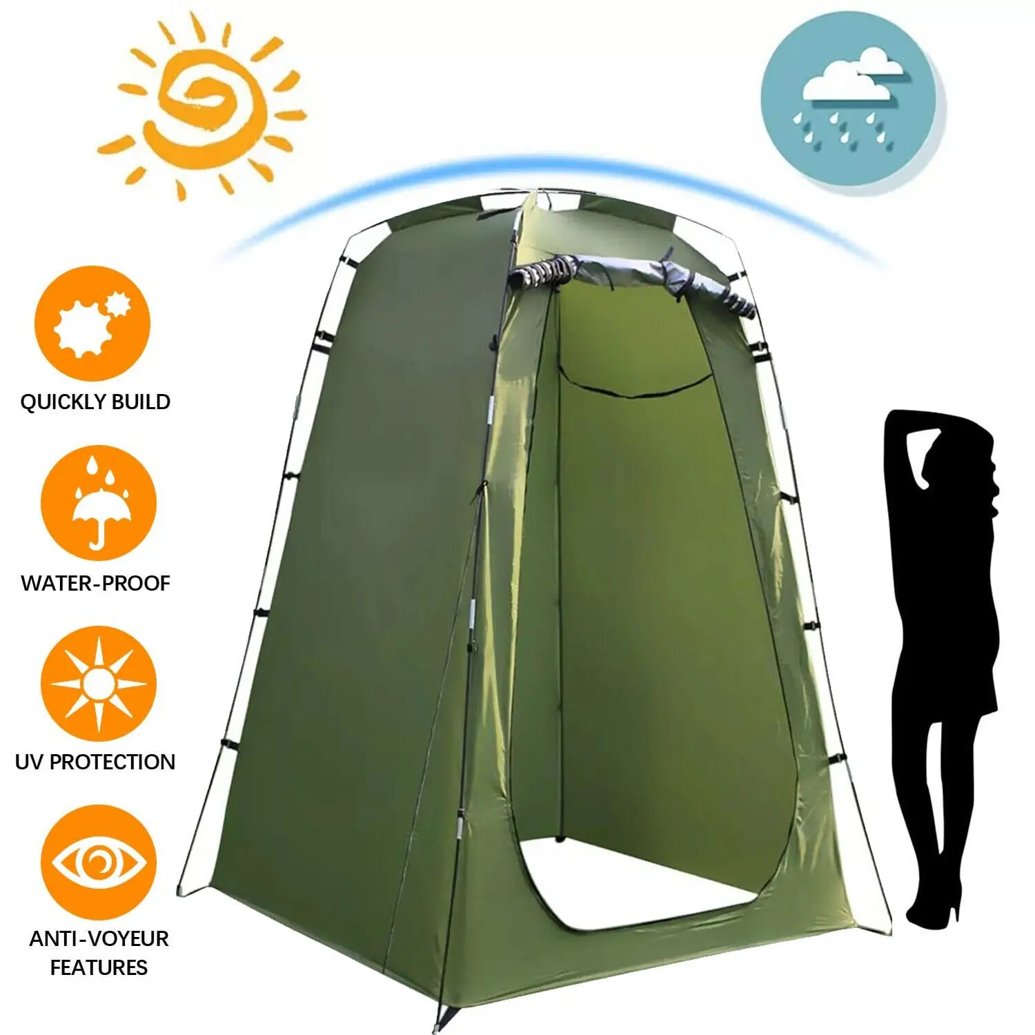 Green Waterproof Instant Portable Canopy - Outdoor Camping Equipment, Lightweight Polyester Pop-Up Shower Tent, Easy Setup Privacy Shelter with Carrying Bag for Toilet, Outdoor Changing Room