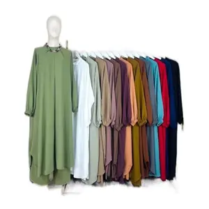 Modest Long Sleeve Blouse Wide Leg Pants Suits Solid Women Matching Sets 2PCS abayas eid outfit