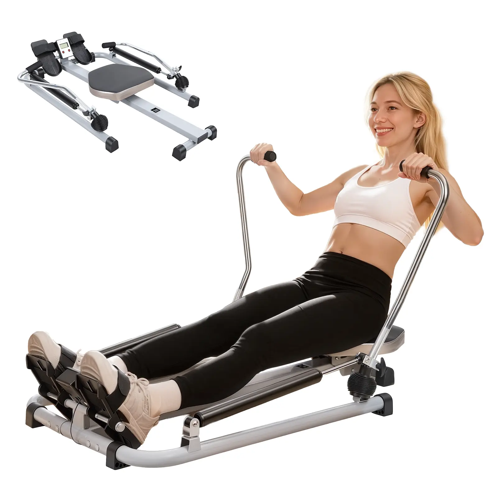 Hydraulic Rowing Machine, Quiet Alloy Steel Seated Rower for Full-Body Workout at Home, Features Full-Motion Arms, Adjustable Resistance, and LCD Monitor, 265 lbs Capacity, Seated Row Machine