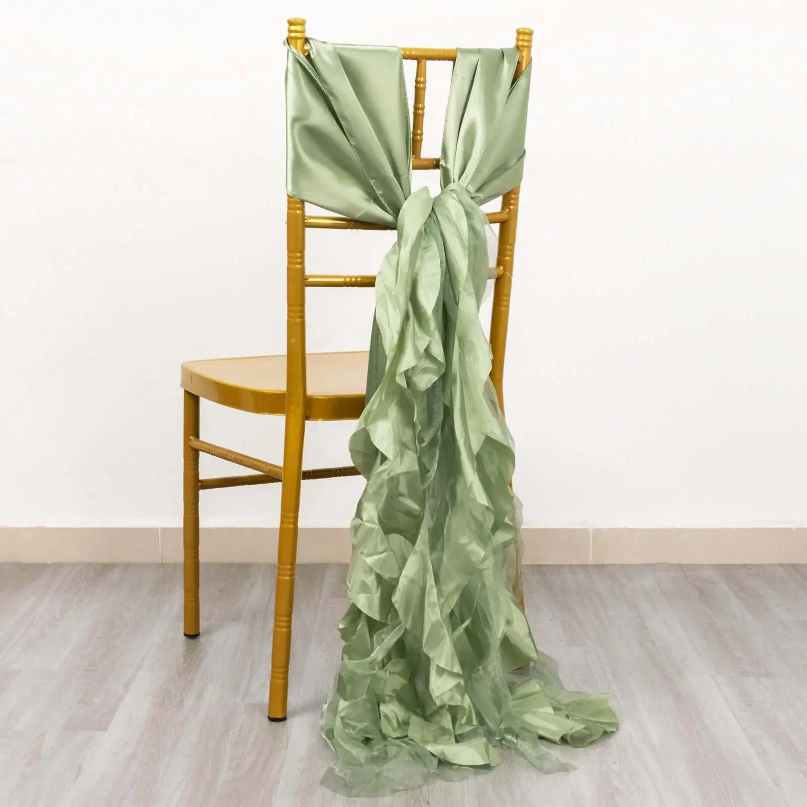 Boho Chair Sashes, 5-Pack Sage Green Chiffon Satin Curly Willow Style - Easy-to-Use Flowy Chair Bows for Household Decor, Hand Wash Compatible