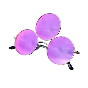 Third Eye Sunglasses Polarized UV400 Round Mirrored Reflective Lens, Prince, Illuminati, Adjustable Nose Pads, Spring Hinge Arms for Festivals Raves