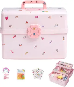 Pulseplay Hair Accessories Organizer for Girls Portable 3-Layer Plastic Craft Storage Organizer with Handle Multipurpose Plastic Storage Box for Sewing,Art Supplies,Medicine,Makeup