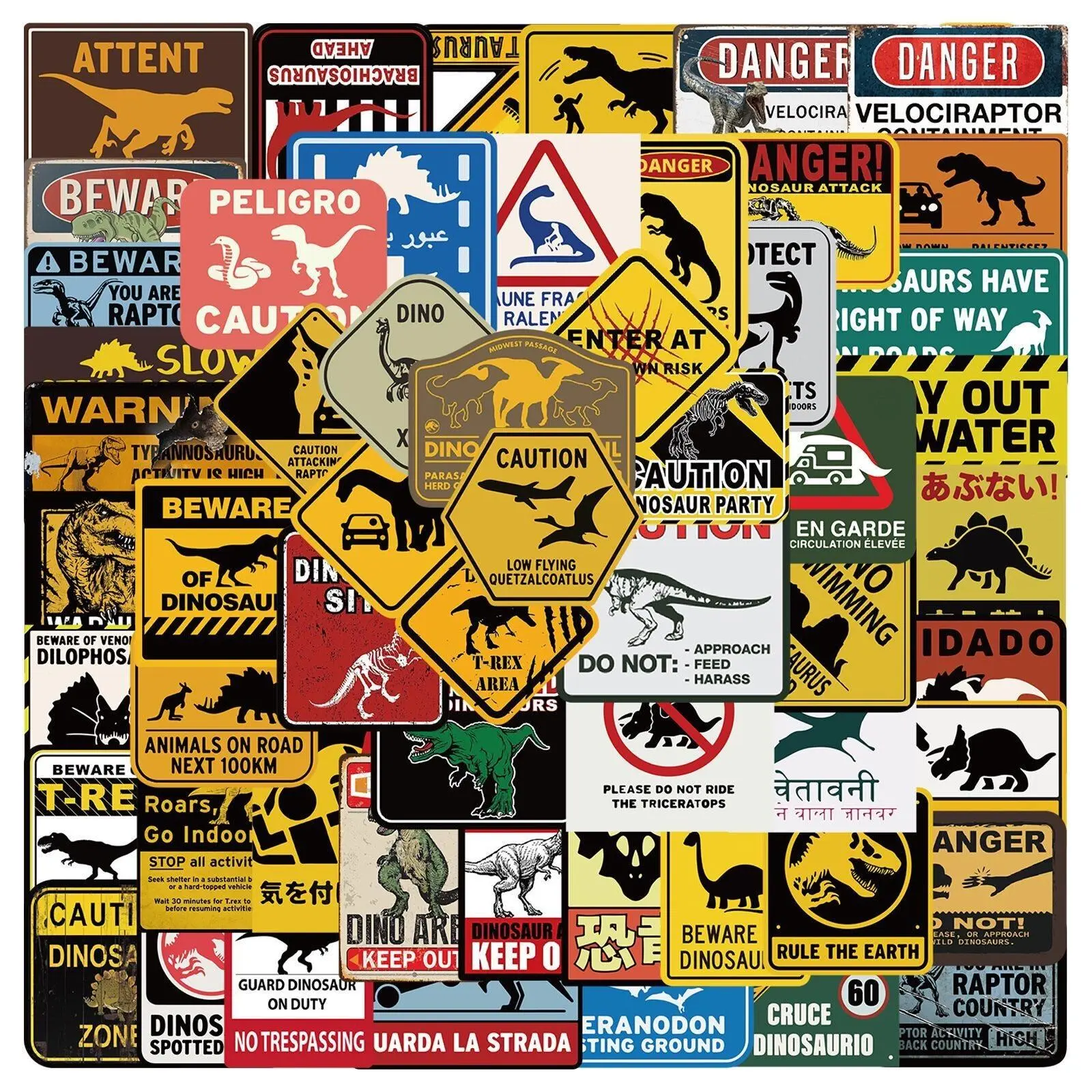 60pcs Dinosaur Pattern Graffiti Sticker, Waterproof Skateboard Decorative Self-adhesive Stickers, Skateboard Accessories