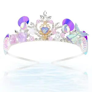 P-HDW023    Mermaid Crown for Girls Purple Mermaid Headband Girls Seashell Crown for little Mermaid Party Decorations Mermaid Birthday Decorations, Mermaid Accessories Halloween Costumes for Women