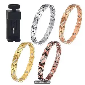 New leaf studded diamond magnet bracelet with ancient red copper brushed adjustable bracelet