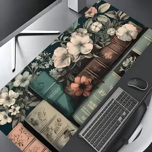 Floral Vintage Books Pattern Mouse Pad, Rectangle Gaming Mouse Pad, Non-slip Mousepad, Office Desk Keyboard Mouse Mat for Home Office Game Room Desk, Desktop Accessory