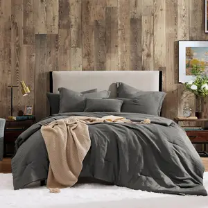 Full Comforter Set - 7 Comforter Full Size, Solid Bedding Sets for All Season, Textured Bed in a Bag with Flat Sheet and Fitted Sheet, Pillowcases and Shams (Grey, 80''x90'')